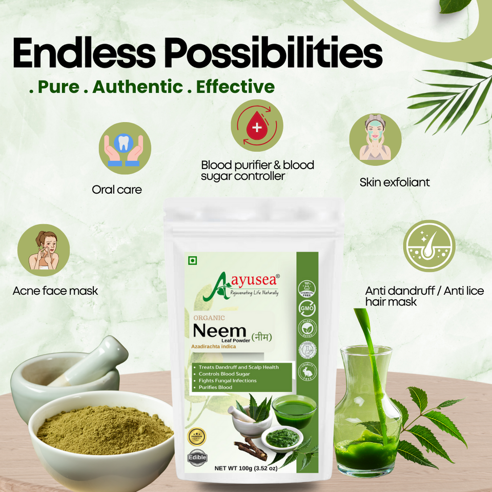 AYUSEA Amla powder (200g) and Neem powder (100g) combo for hair shine , dandruff , strength