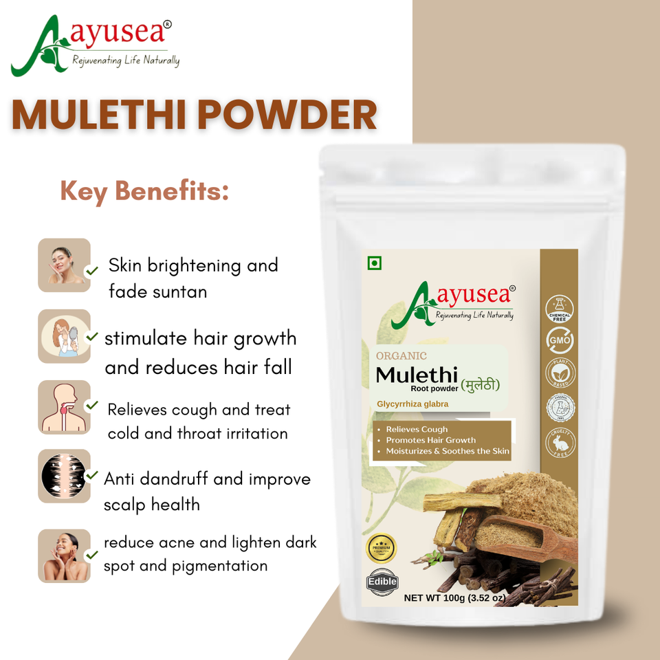 AYUSEA Combo -Mulethi powder (100g) and Multani mitti powder(200g) for clear and glowing skin 100% pure and natural- no artificial ingredients