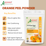 AYUSEA Combo - Contains 3 products {Orange Peel powder (100g), Sandalwood powder (100g), Kasturi haldi powder(100g)} for radiant and youthful skin, 100% Pure & organic, no artificial ingredients