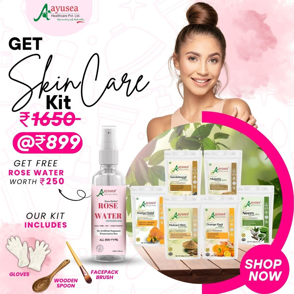 AYUSEA complete skin care kit combo - Contains 6 products ( Orange Peel, Sandalwood, Kasturi Haldi, Multani Mitti, Neem powder, Mulethi powder).
