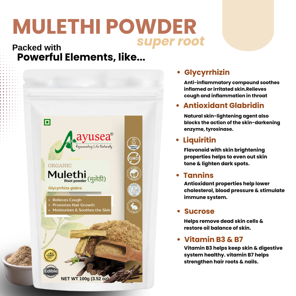 AYUSEA Combo -Mulethi powder (100g) and Multani mitti powder(200g) for clear and glowing skin 100% pure and natural- no artificial ingredients