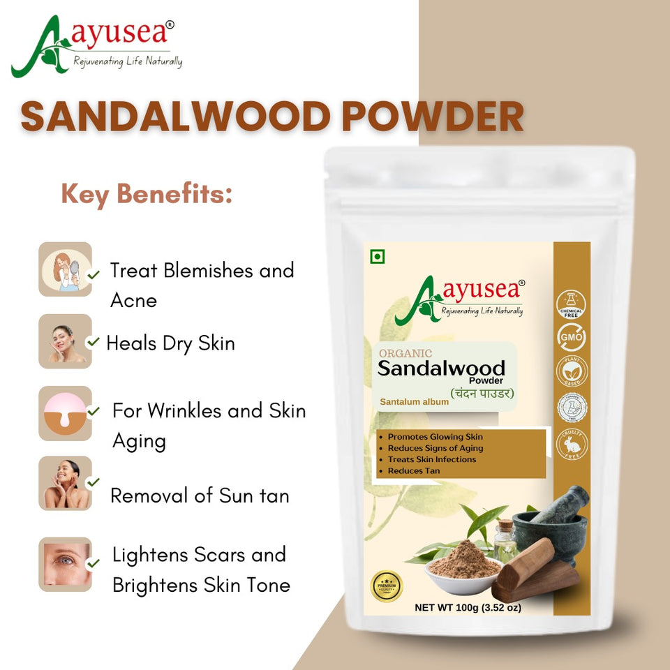 AYUSEA Combo - Contains 3 products {Orange Peel powder (100g), Sandalwood powder (100g), Kasturi haldi powder(100g)} for radiant and youthful skin, 100% Pure & organic, no artificial ingredients