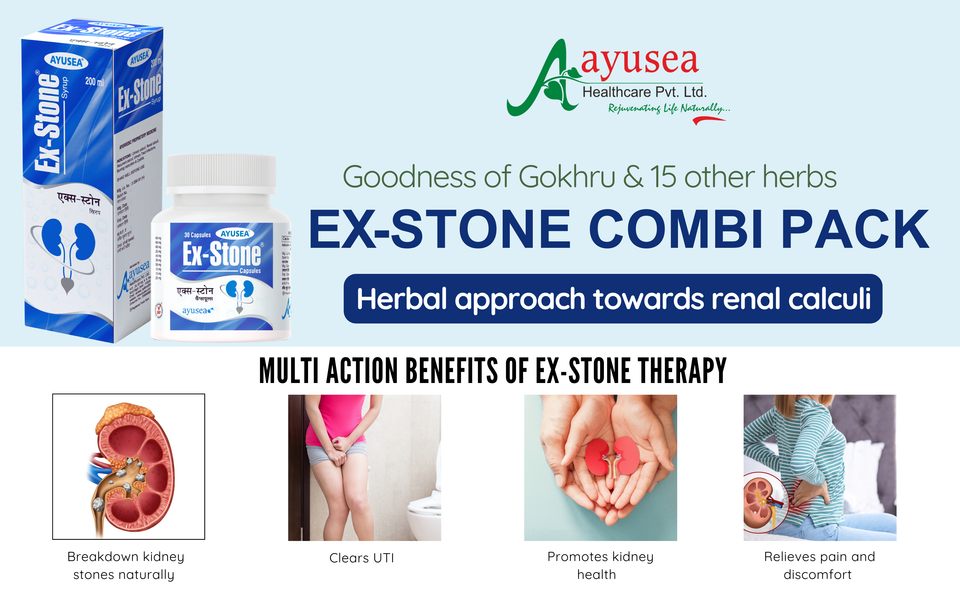 AYUSEA EX-STONE Ayurvedic Combi Pack, 30 capsules and 200ml syrup for kidney stone