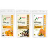 AYUSEA Combo - Contains 3 products {Orange Peel powder (100g), Sandalwood powder (100g), Kasturi haldi powder(100g)} for radiant and youthful skin, 100% Pure & organic, no artificial ingredients