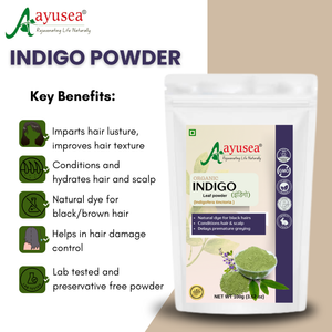 AYUSEA pure henna powder and indigo powder combo (100gm each) for natural dye for black/brown hair color | no added color and preservative