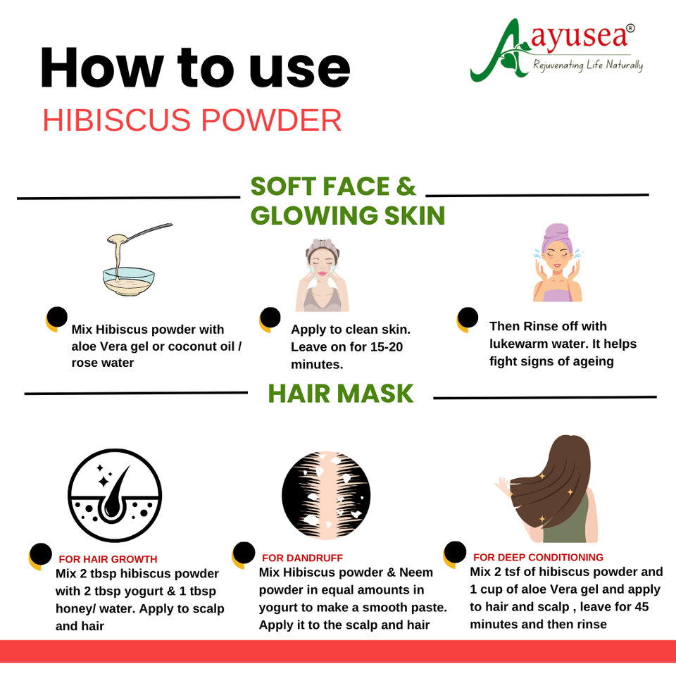 AYUSEA Hibiscus powder (100g) and Rose water (120ml) combo for glowing and youthful skin and hair growth