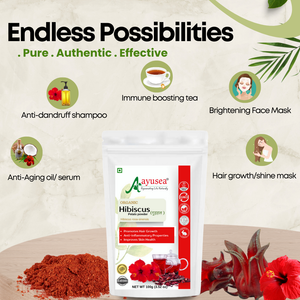 AYUSEA Hibiscus powder (100g) and Rose water (120ml) combo for glowing and youthful skin and hair growth