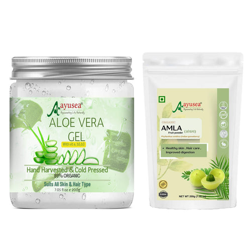 AYUSEA Amla powder (200 g) and Aloe vera gel (200g) combo for skin health and haircare