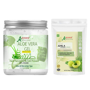 AYUSEA Amla powder (200g) and Aloe vera gel (200g) combo for skin health and haircare