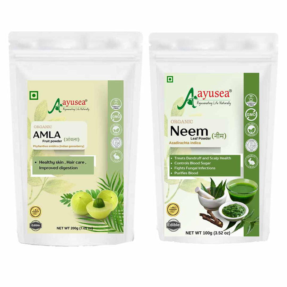 AYUSEA Amla powder (200g) and Neem powder (100g) combo for hair shine , dandruff , strength