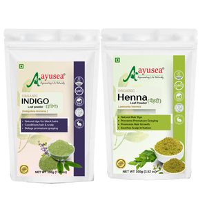 AYUSEA pure henna powder and indigo powder combo (100gm each) for natural dye for black/brown hair color | no added color and preservative